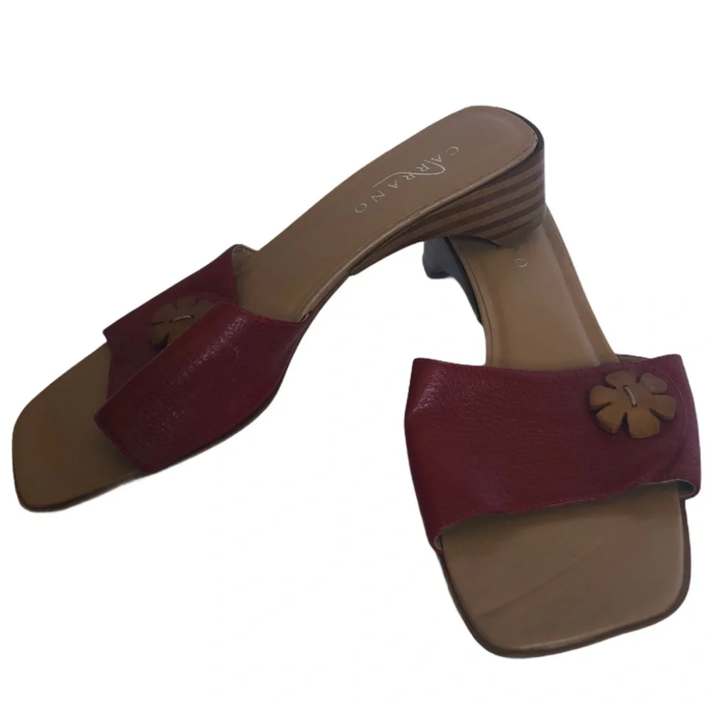 Carrano Red Leather Slip on Low Heel Sandals 8.5M